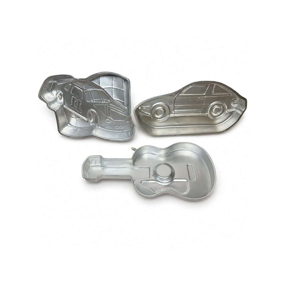 Vtg Wilton Cake Pan Lot Race Car 11 Guitar Classic Car Aluminum Bakeware‎ Set 3